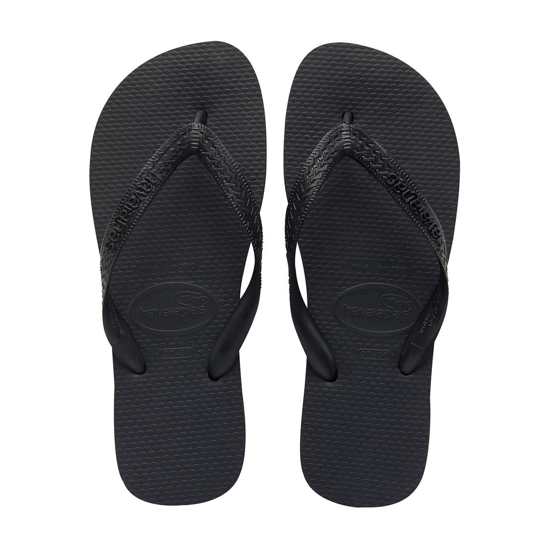 Havaianas Top Black Jandals — classic black Brazilian sandals with cushioned rubber sole, available at Freeride Surf & Skate NZ.