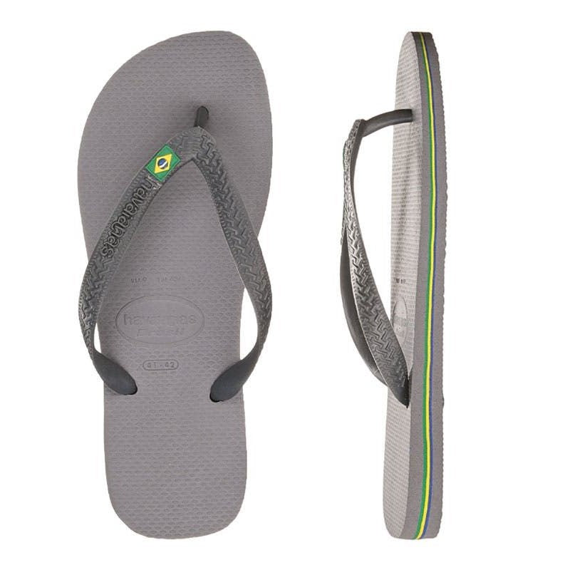 Havaianas Top Brazil Steel Grey Jandals — steel grey Brazilian sandals with flag logo and cushioned sole, available at Freeride Surf & Skate NZ.