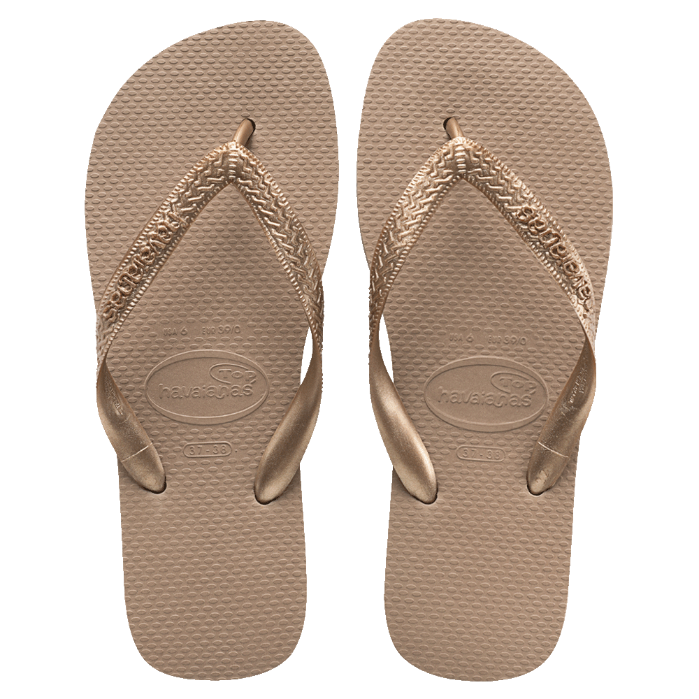 Havaianas Top Rose Gold Jandals — rose gold Brazilian sandals with cushioned rubber sole, available at Freeride Surf & Skate NZ.