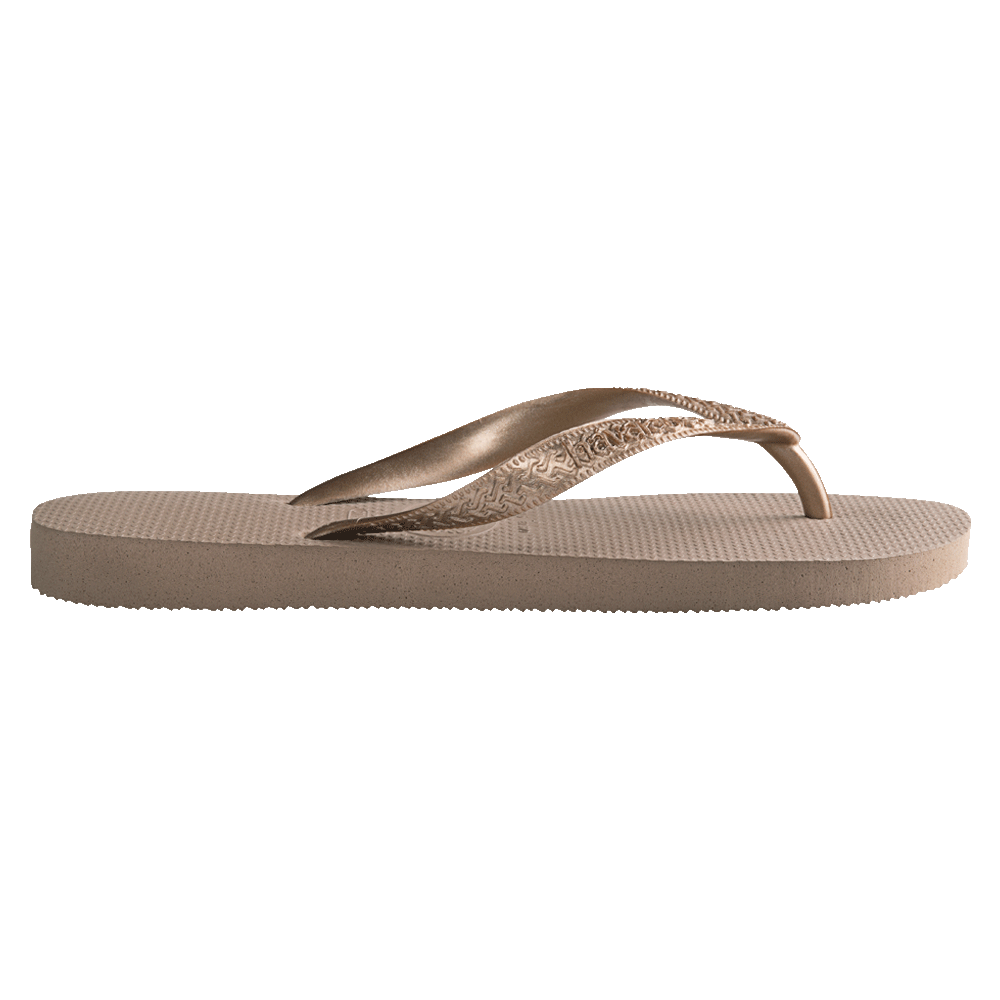 Havaianas Top Rose Gold Jandals — rose gold Brazilian sandals with cushioned rubber sole, available at Freeride Surf & Skate NZ.