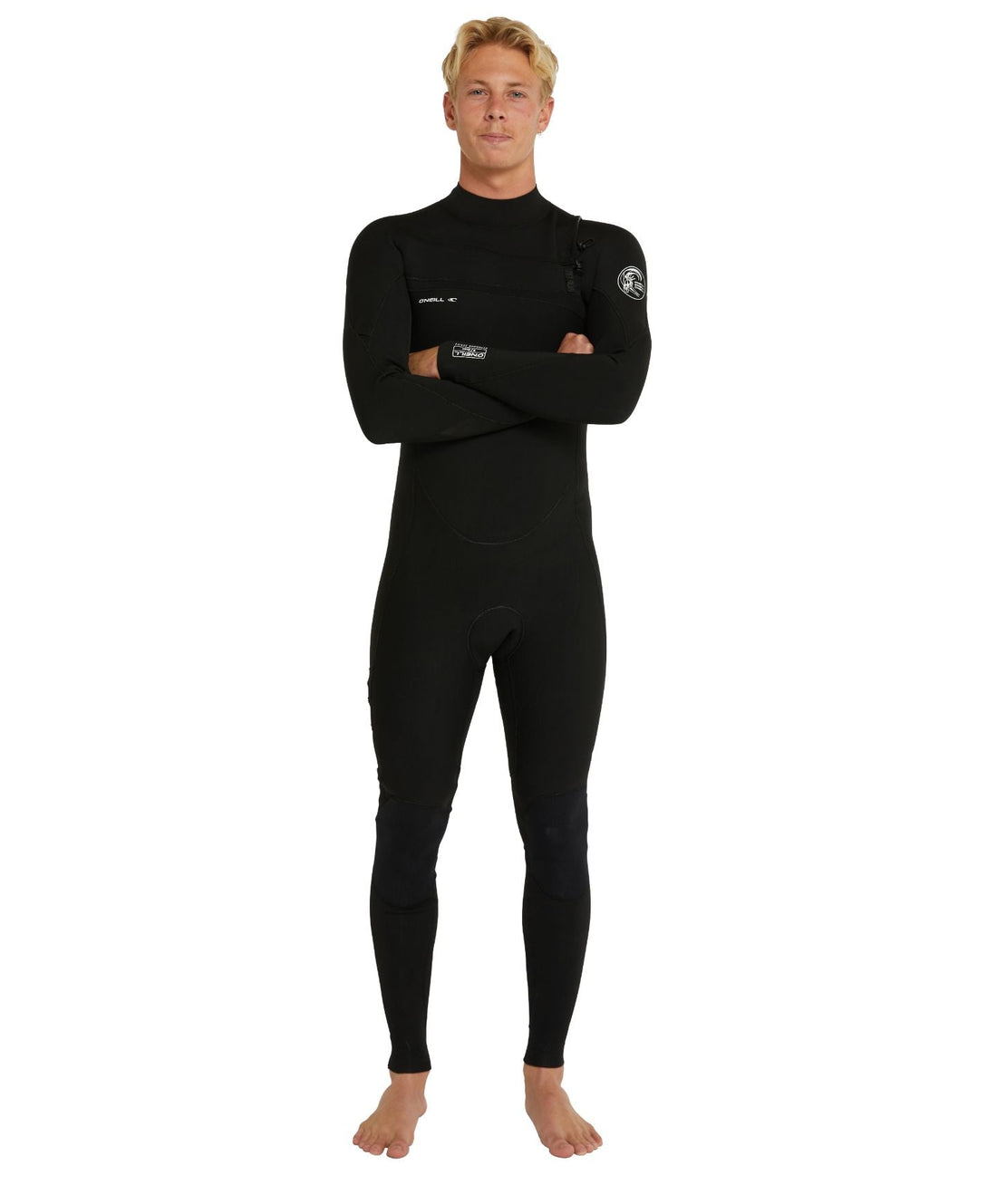 O’Neill Defender 3/2mm chest zip steamer wetsuit in Black — 100% stretch suit with PolarFlex Firewall lining, GBS seams and 50% taped seams, available at Freeride Surf & Skate NZ.