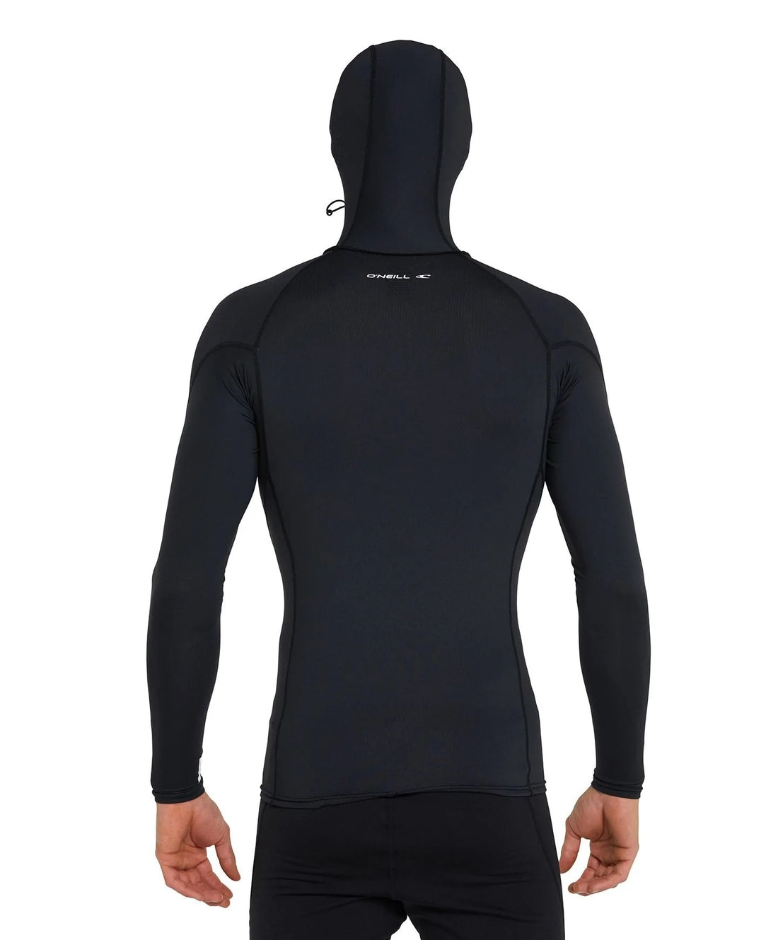 O'Neill Psycho Hooded UV Long Sleeve Crew in Black with integrated hood and UPF 50+ sun protection, available at Freeride Surf & Skate NZ.