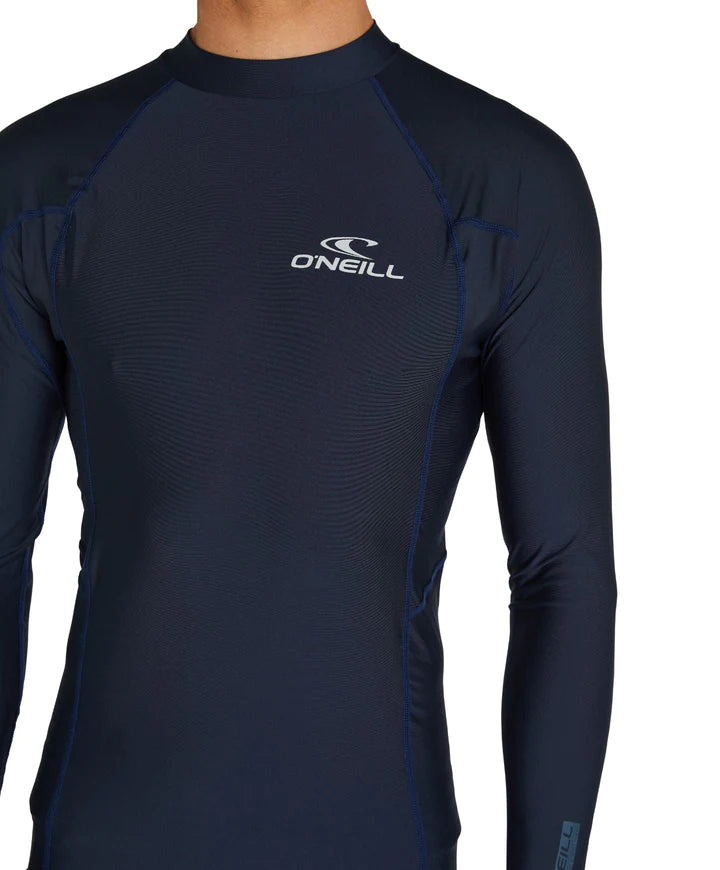 O'Neill Reactor UV Long Sleeve Rash Vest in Navy with a slim fit and UPF 50+ sun and rash protection, available at Freeride Surf & Skate NZ.