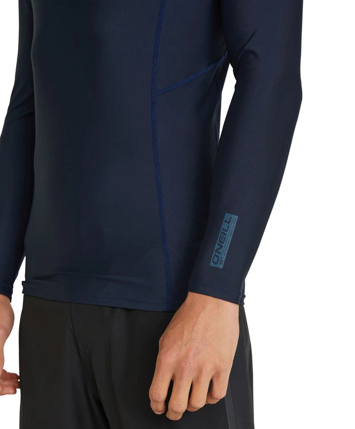 O'Neill Reactor UV Long Sleeve Rash Vest in Navy with a slim fit and UPF 50+ sun and rash protection, available at Freeride Surf & Skate NZ.