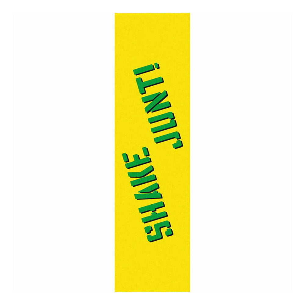 Shake Junt yellow green skateboard grip tape sheet with stencil logo available at Freeride Surf & Skate NZ.