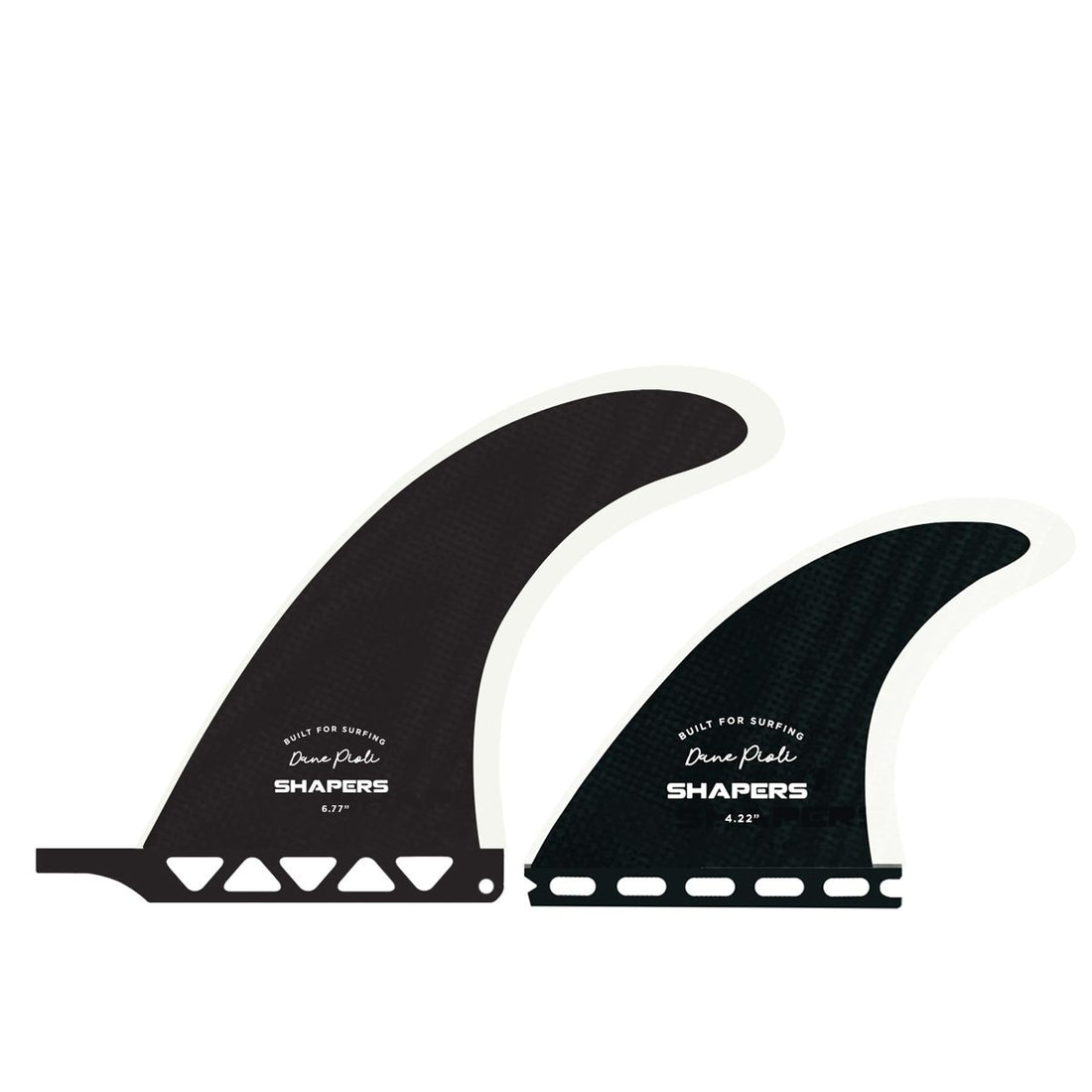 Shapers Dane Pioli 6.77" longboard fin 2+1 set black centre fin and side bites for longboard fin box and single tab surf shop Auckland NZ