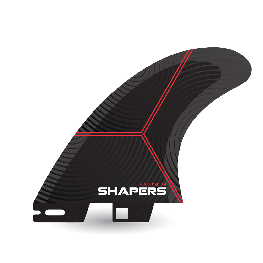 Control. Acceleration. Drive. Welcome to Shapers C.A.D, the All Rounder! A balanced / neutral template surfboard fin that offers a controlled feel that accommodates an exceptionally wide range of surfboards and surf conditions. Shapers 2 click in tabs that fit FCSII fin boxes.