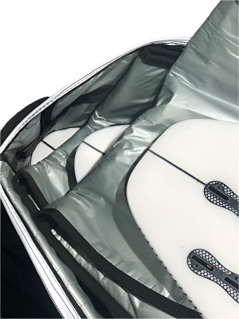 Shapers Global Wheely Surfboard Travel Bag 6’8" — wheeled multi-board surf travel coffin with heavy padding and internal tie-downs, available at Freeride Surf & Skate NZ.