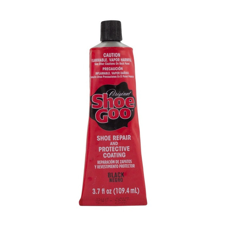 Shoe Goo shoe repair adhesive for bonding and repairing worn soles, heels, leather and rubber footwear.