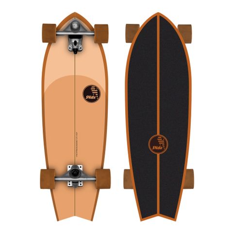 Slide Fish 3/4 Patch 32-inch surf skate with toffee 70mm wheels and wide-nose deck, available at Freeride Surf & Skate NZ.
