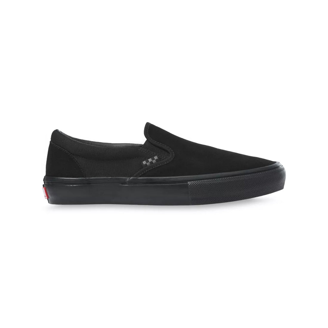 Vans Skate Slip-On shoes in Black Black with suede and canvas upper, black sidewalls and black rubber outsole.